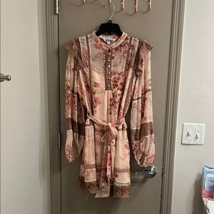 Walter Baker Pink and Brown Floral Long Sleeve Dress